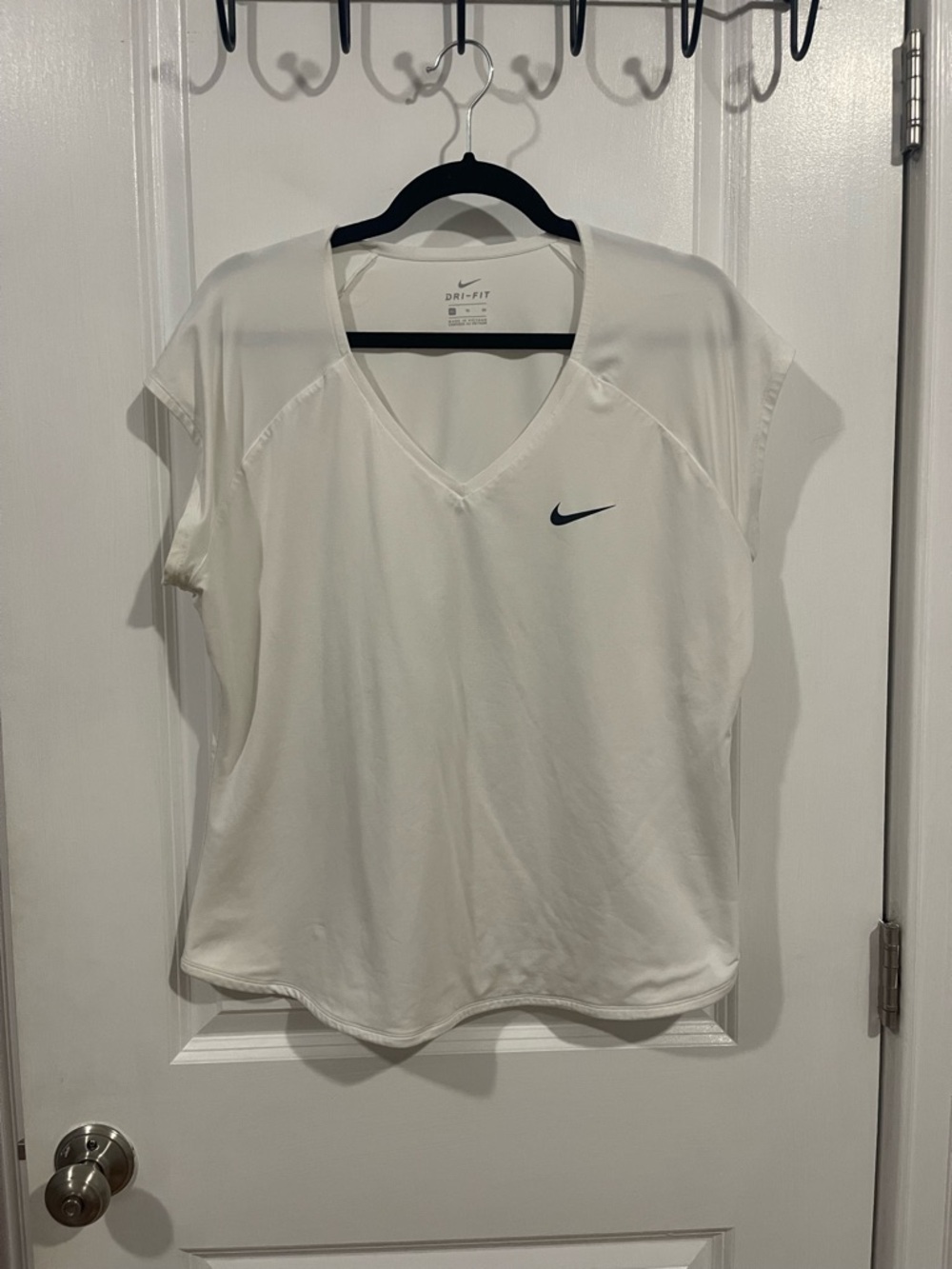 Nike White Dri-FIT V-Neck Short Sleeve Tee